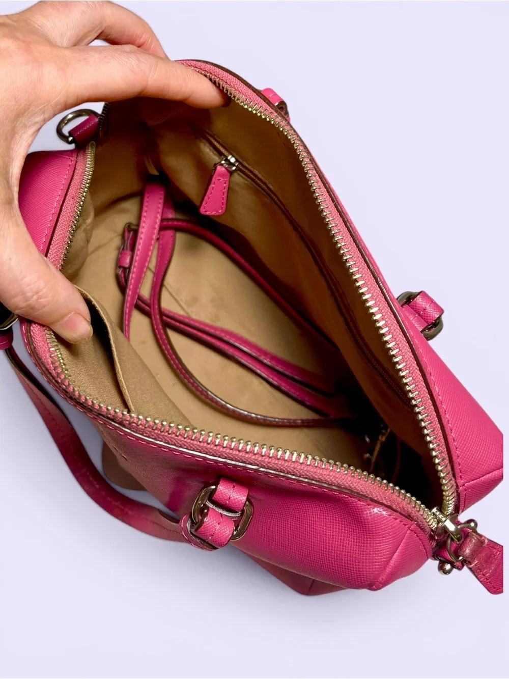 COACH Hot Pink Leather Satchel with Crossbody Strap